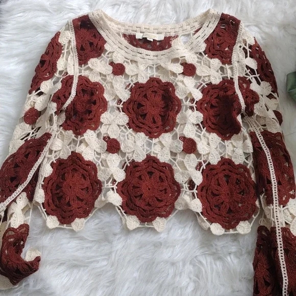 Rebellion Crochet Lace Blouse - Cream and Brown - Picture 4 of 4